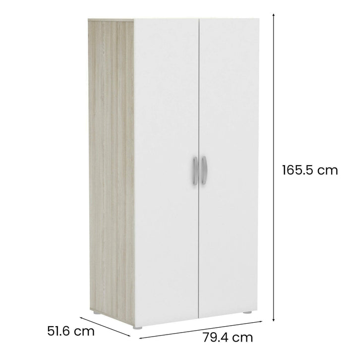 Guardaroba 2 ante Barge, Mobile camera da letto, Cabina armadio portabiti, Armadio appendiabiti, 79x52 h166 cm, Rovere e Bianco opaco