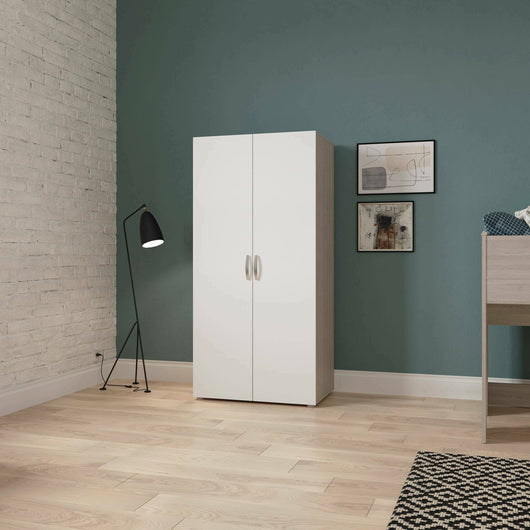 Guardaroba 2 ante Barge, Mobile camera da letto, Cabina armadio portabiti, Armadio appendiabiti, 79x52 h166 cm, Rovere e Bianco opaco