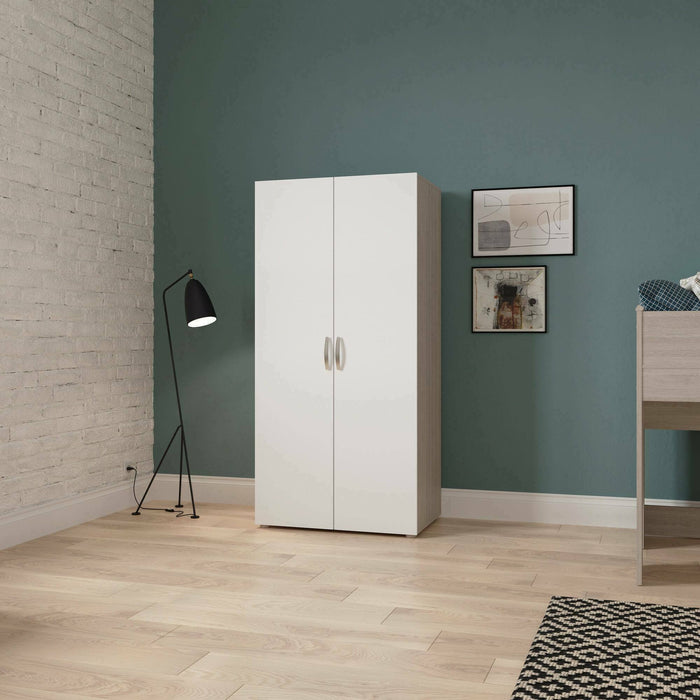 Guardaroba 2 ante Barge, Mobile camera da letto, Cabina armadio portabiti, Armadio appendiabiti, 79x52 h166 cm, Rovere e Bianco opaco