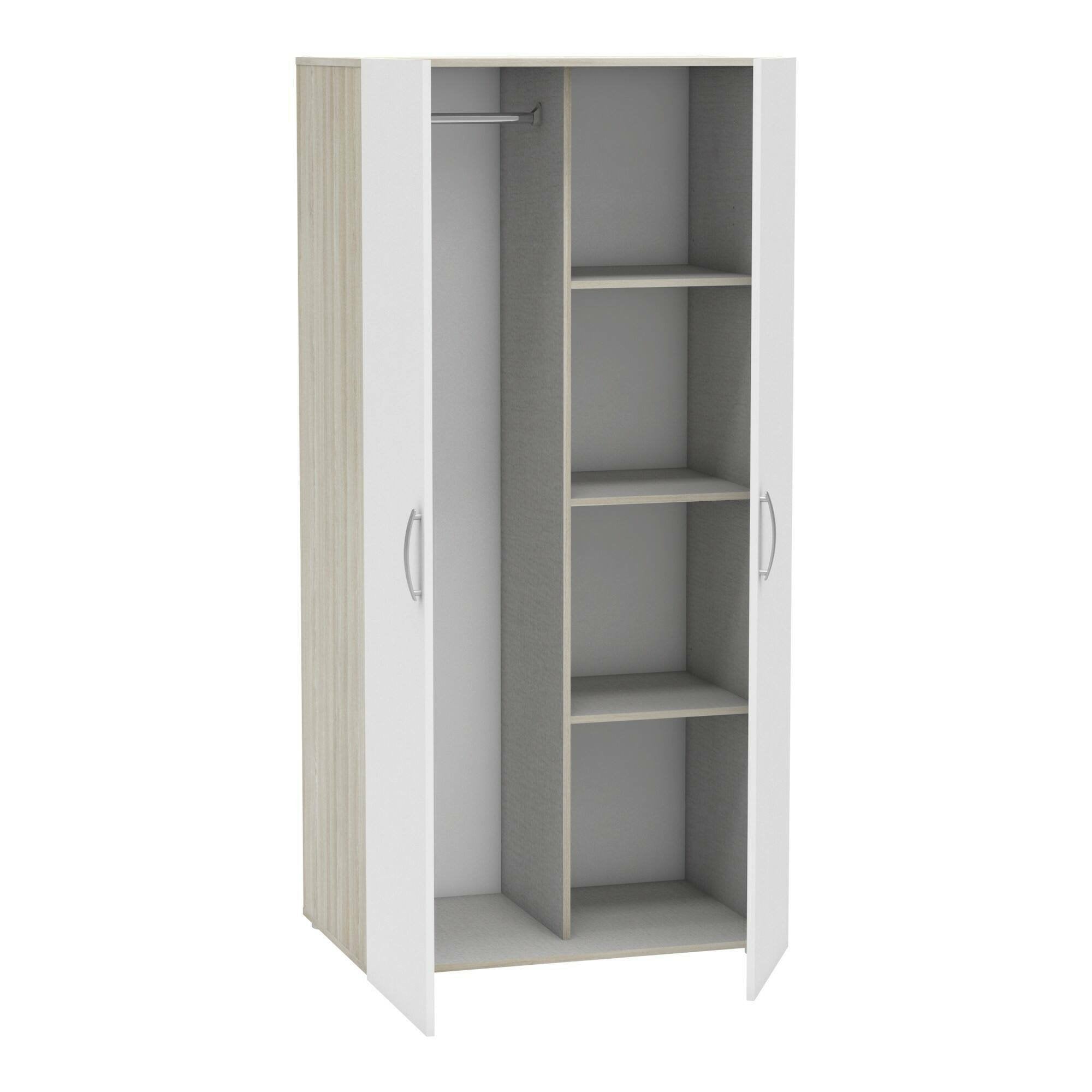 Guardaroba 2 ante Ockhi, Mobile camera da letto, Cabina armadio portabiti, Armadio appendiabiti, 79x52 h166 cm, Rovere e Bianco opaco