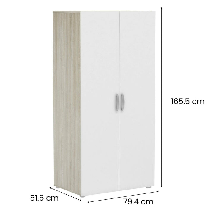 Guardaroba 2 ante Ockhi, Mobile camera da letto, Cabina armadio portabiti, Armadio appendiabiti, 79x52 h166 cm, Rovere e Bianco opaco