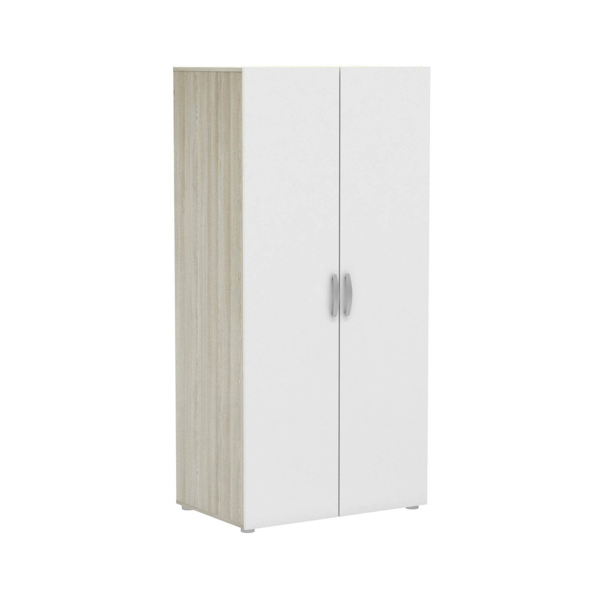 Guardaroba 2 ante Ockhi, Mobile camera da letto, Cabina armadio portabiti, Armadio appendiabiti, 79x52 h166 cm, Rovere e Bianco opaco