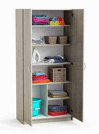 Armadio multiuso 2 ante Zadok, Mobile multifunzionale, Mobiletto scarpiera, Guardaroba porta scarpe, 80x41 h170 cm, Rovere