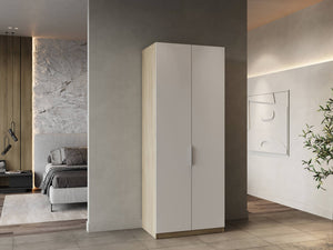 Guardaroba 2 ante Fioretta, Mobile camera da letto, Cabina armadio portabiti, Armadio appendiabiti, 79x51 h203 cm, Rovere e Bianco opaco