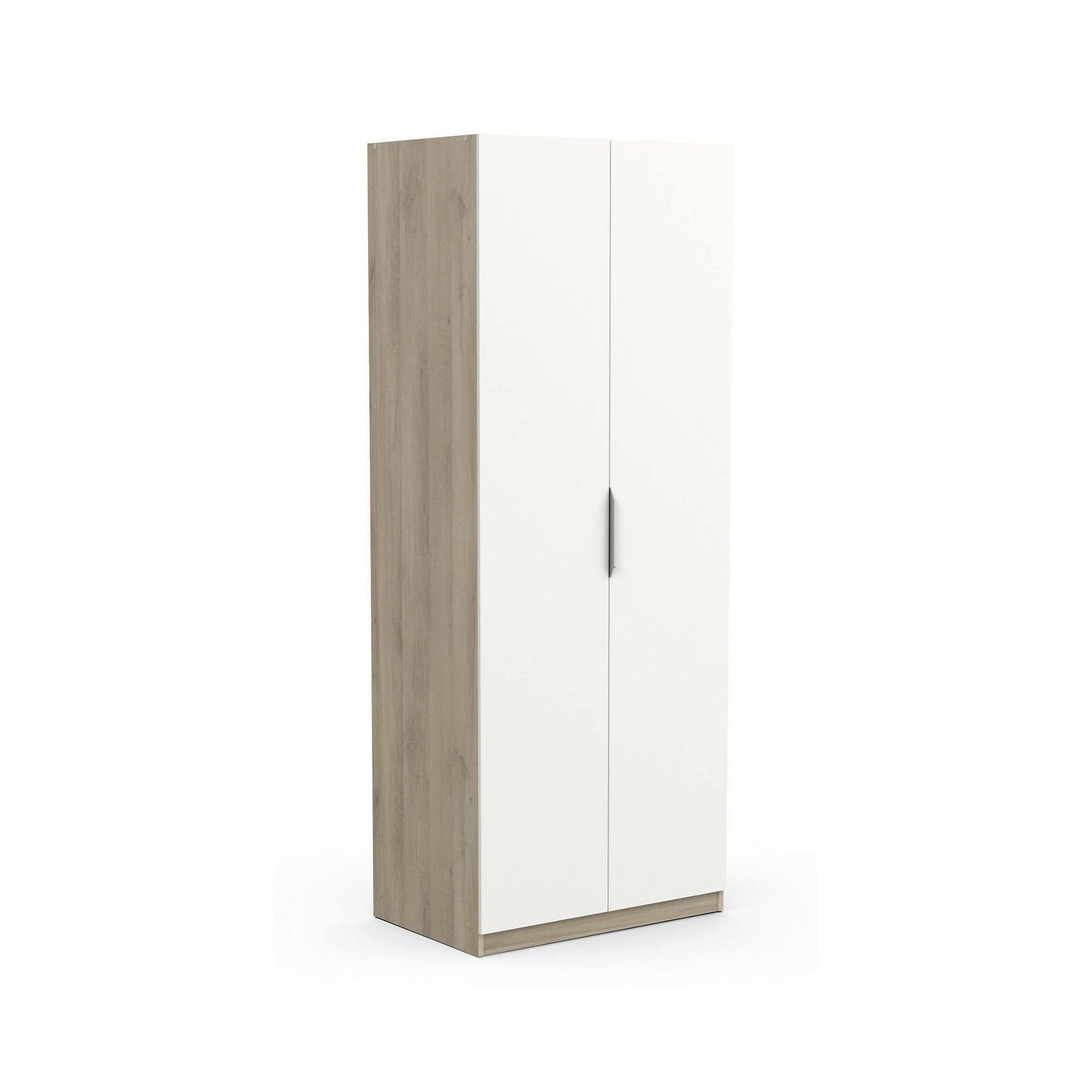 Guardaroba 2 ante Fioretta, Mobile camera da letto, Cabina armadio portabiti, Armadio appendiabiti, 79x51 h203 cm, Rovere e Bianco opaco
