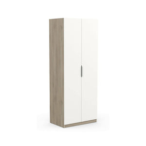 Guardaroba 2 ante Fioretta, Mobile camera da letto, Cabina armadio portabiti, Armadio appendiabiti, 79x51 h203 cm, Rovere e Bianco opaco
