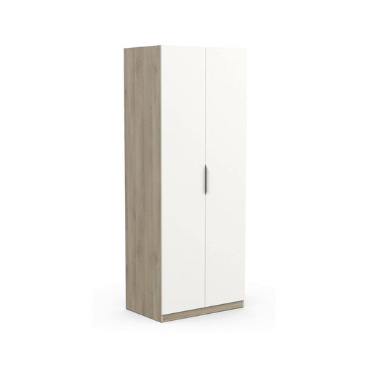 Guardaroba 2 ante Fioretta, Mobile camera da letto, Cabina armadio portabiti, Armadio appendiabiti, 79x51 h203 cm, Rovere e Bianco opaco