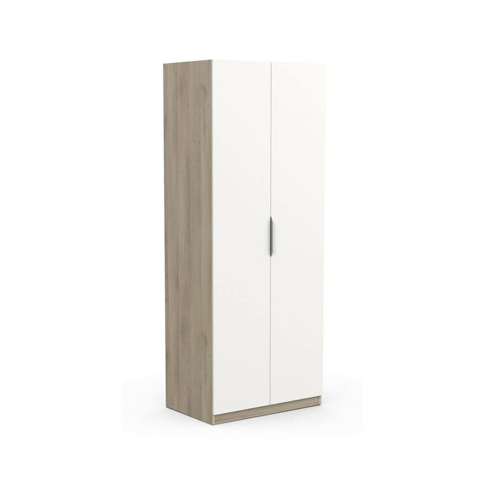 Guardaroba 2 ante Fioretta, Mobile camera da letto, Cabina armadio portabiti, Armadio appendiabiti, 79x51 h203 cm, Rovere e Bianco opaco