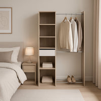 Guardaroba grande Floriana, Mobile camera da letto, Cabina armadio portabiti, Armadio appendiabiti, 118x40 h183 cm, Rovere e Bianco opaco