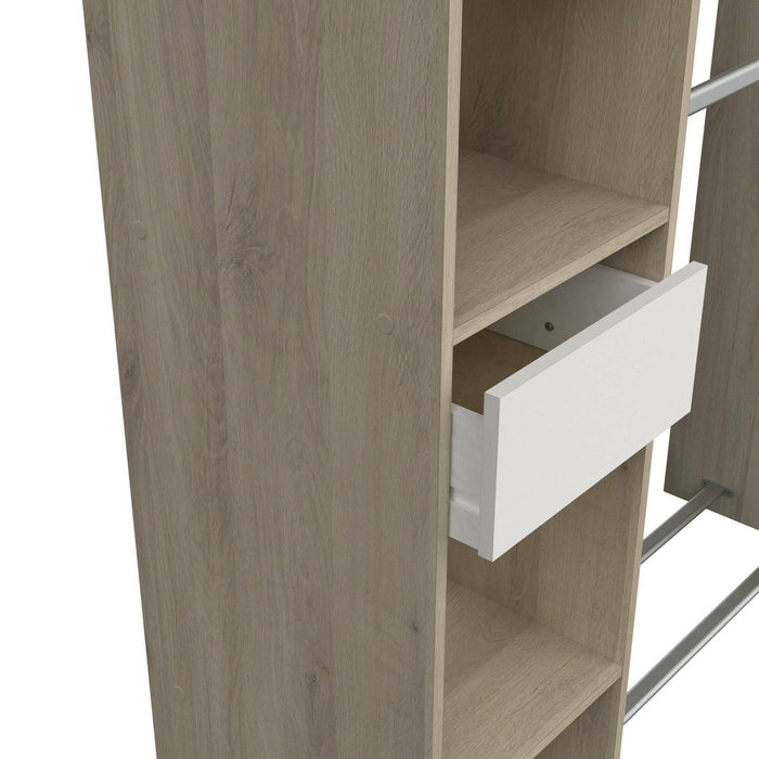 Guardaroba grande Floriana, Mobile camera da letto, Cabina armadio portabiti, Armadio appendiabiti, 118x40 h183 cm, Rovere e Bianco opaco