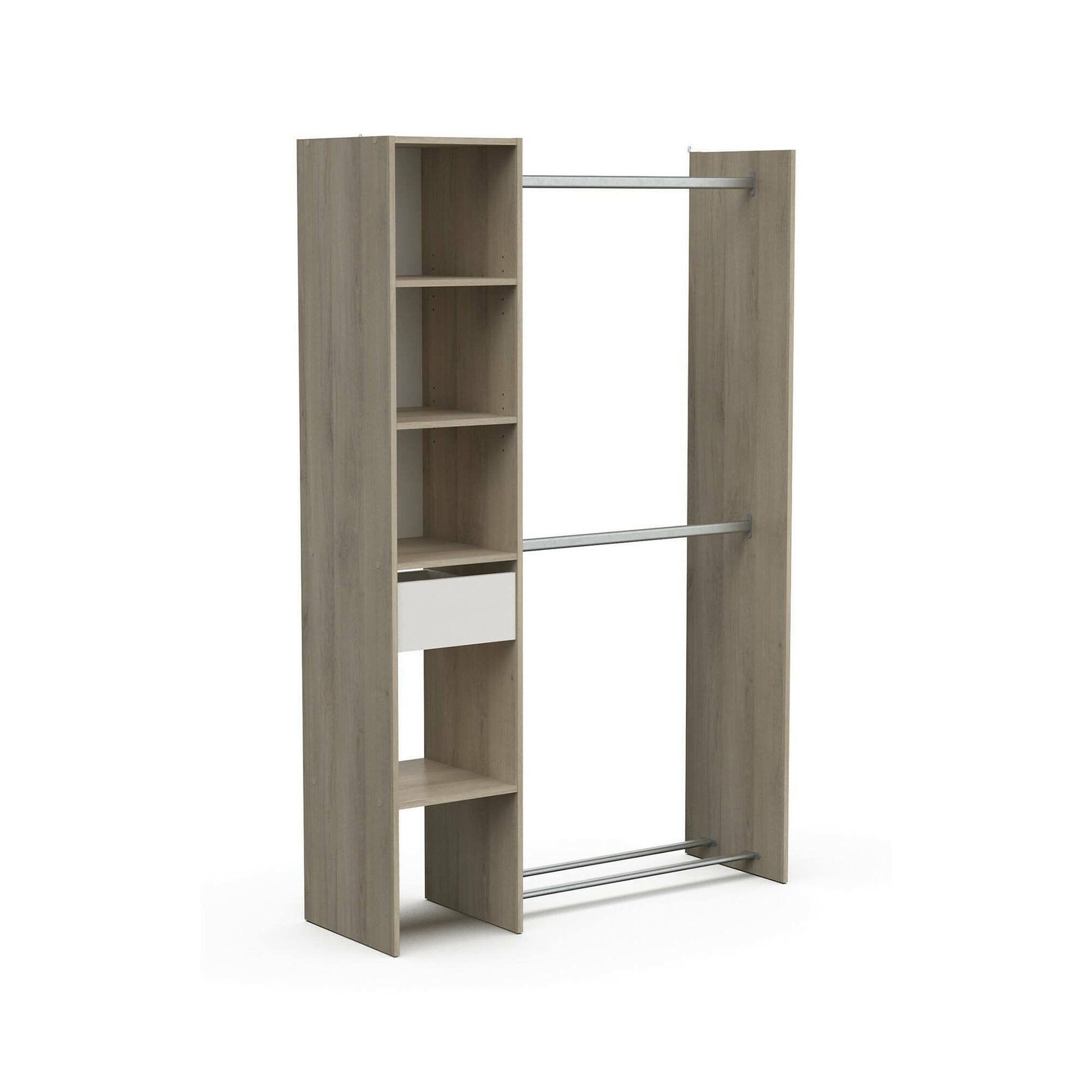 Guardaroba grande Floriana, Mobile camera da letto, Cabina armadio portabiti, Armadio appendiabiti, 118x40 h183 cm, Rovere e Bianco opaco