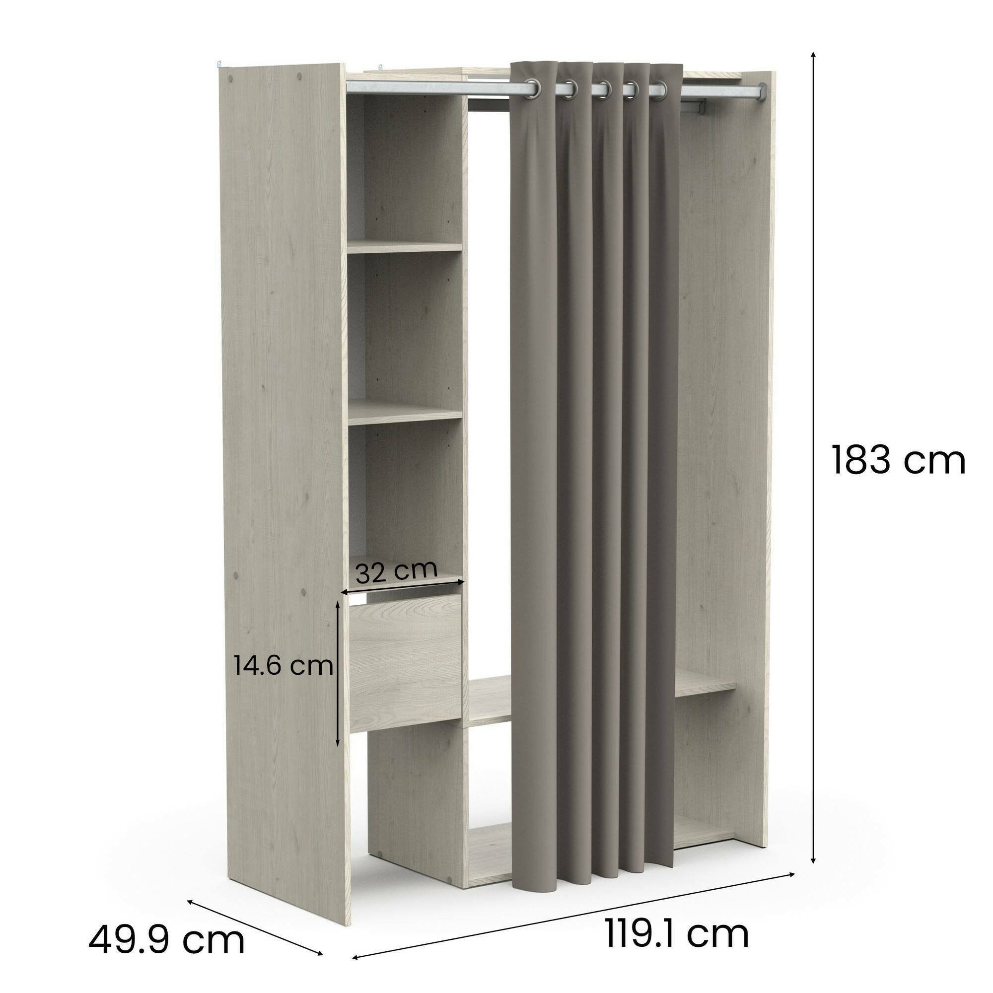 Guardaroba grande Elettori, Mobile camera da letto, Cabina armadio portabiti, Armadio appendiabiti, 119x50 h183 cm, Rovere