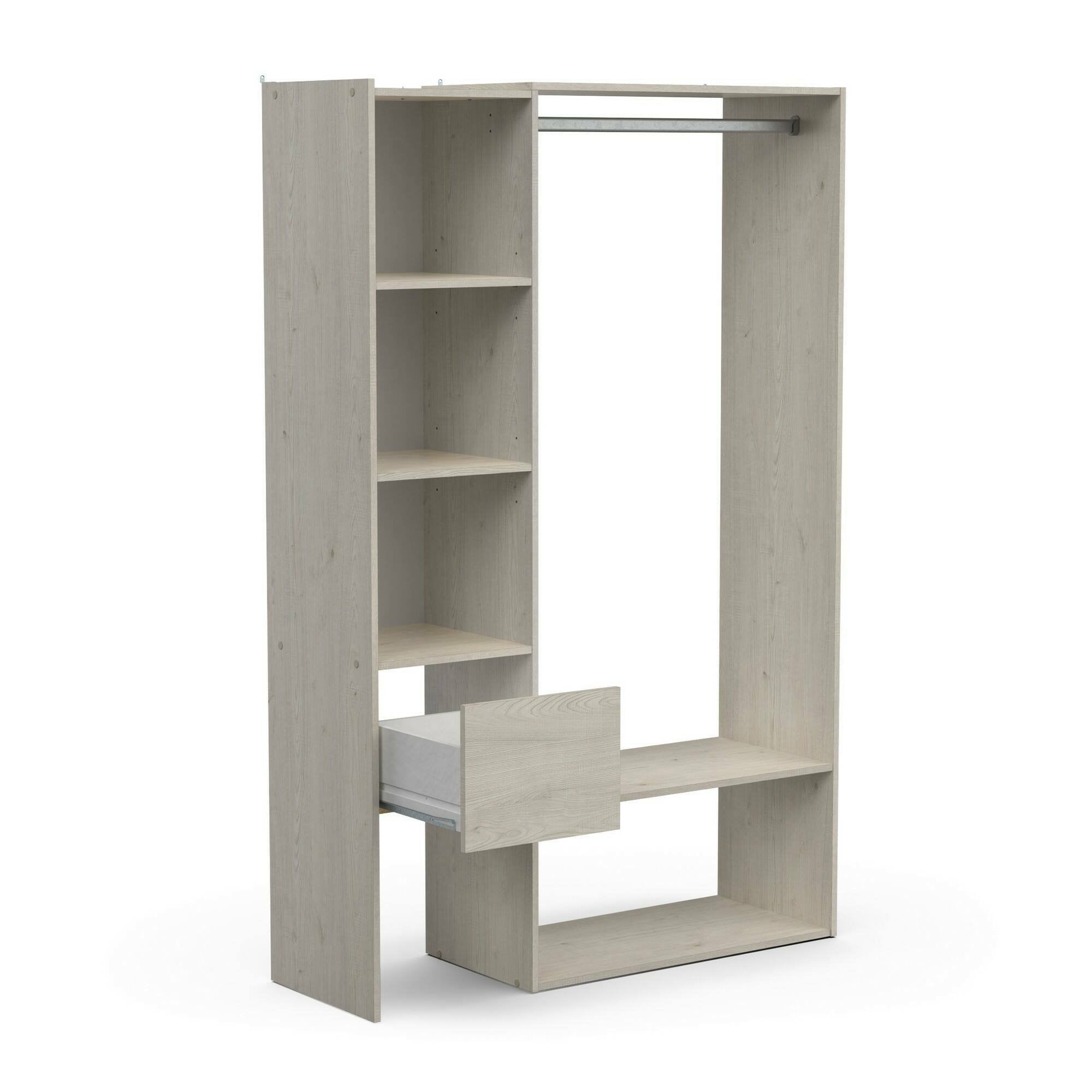 Guardaroba grande Tsuruhime, Mobile camera da letto, Cabina armadio portabiti, Armadio appendiabiti, 119x40 h183 cm, Rovere