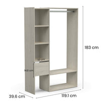 Guardaroba grande Tsuruhime, Mobile camera da letto, Cabina armadio portabiti, Armadio appendiabiti, 119x40 h183 cm, Rovere