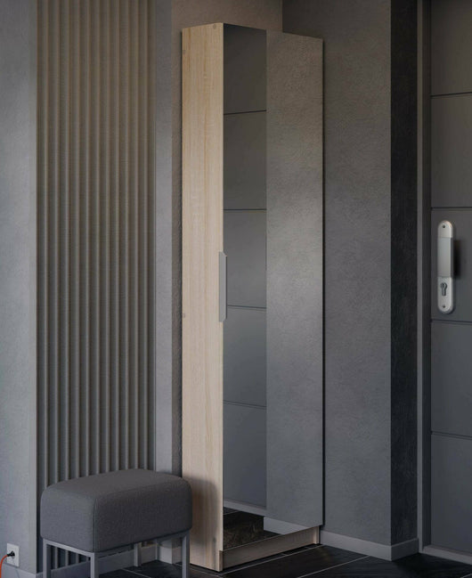 Scarpiera Baucina, Mobile portascarpe, Armadio da ingresso multiuso, Mobiletto per calzature, 50x20 h181 cm, Rovere