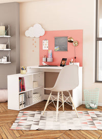 Scrivania Kyarr, Scrittoio multiuso, Tavolo per ufficio porta PC, Piano di lavoro, 112x101 h77 cm, Bianco opaco