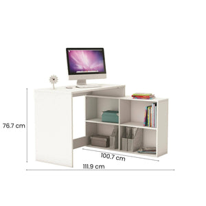 Scrivania Kyarr, Scrittoio multiuso, Tavolo per ufficio porta PC, Piano di lavoro, 112x101 h77 cm, Bianco opaco