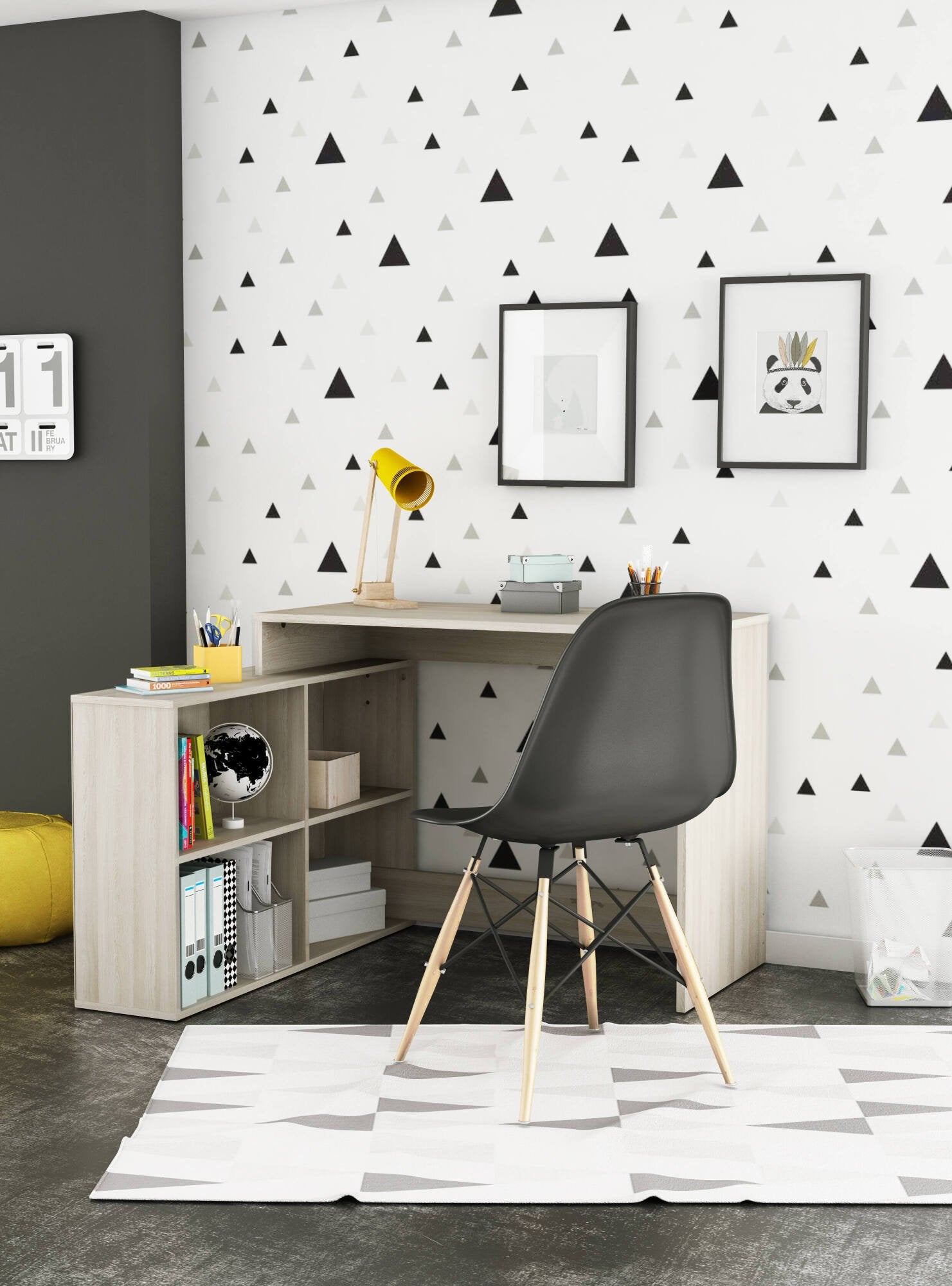 Scrivania Kyarr, Scrittoio multiuso, Tavolo per ufficio porta PC, Piano di lavoro, 112x101 h77 cm, Rovere e Bianco