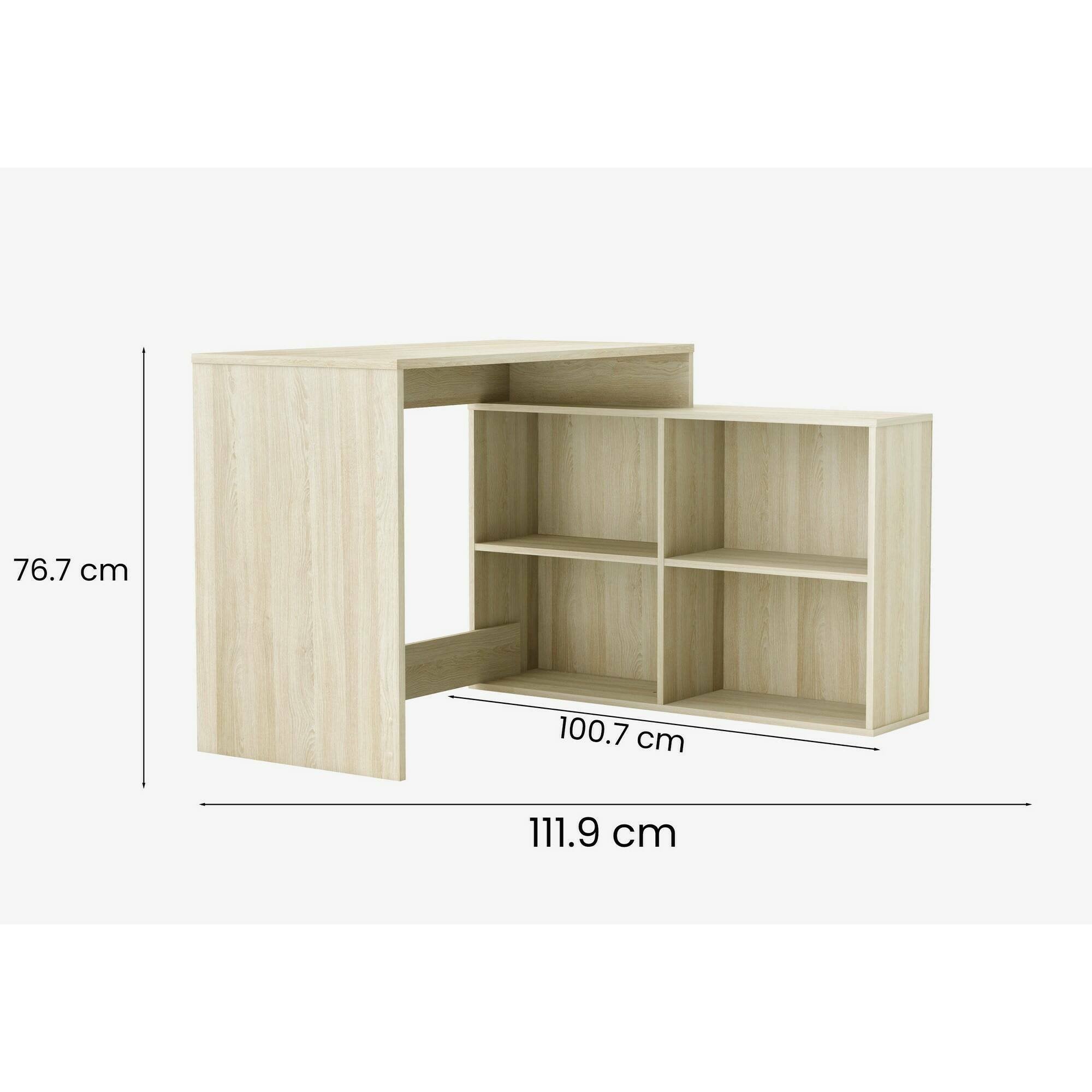 Scrivania Kyarr, Scrittoio multiuso, Tavolo per ufficio porta PC, Piano di lavoro, 112x101 h77 cm, Rovere e Bianco