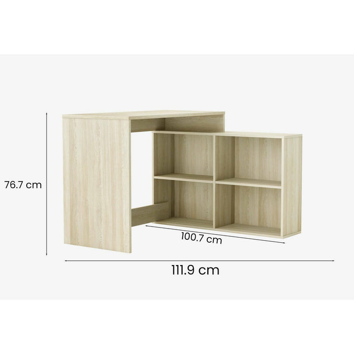 Scrivania Kyarr, Scrittoio multiuso, Tavolo per ufficio porta PC, Piano di lavoro, 112x101 h77 cm, Rovere e Bianco