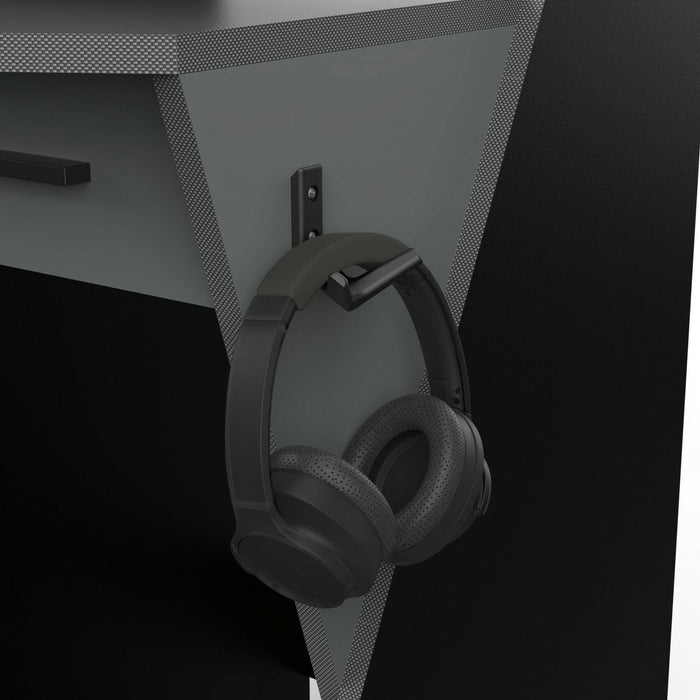 Scrivania Ripoli, Scrittoio da gaming, Tavolo per ufficio porta PC, Piano di lavoro, 124x60 h90 cm, Grigio scuro e Nero