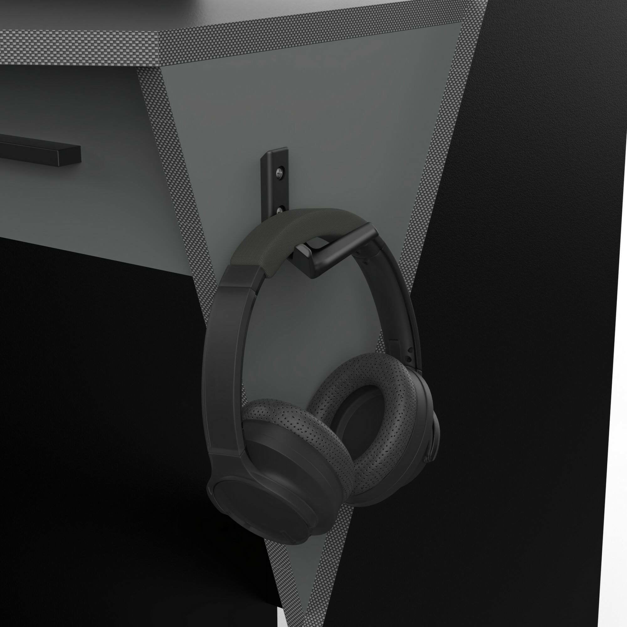 Scrivania Ripoli, Scrittoio da gaming, Tavolo per ufficio porta PC, Piano di lavoro, 124x60 h90 cm, Grigio scuro e Nero