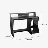 Scrivania Ripoli, Scrittoio da gaming, Tavolo per ufficio porta PC, Piano di lavoro, 124x60 h90 cm, Grigio scuro e Nero