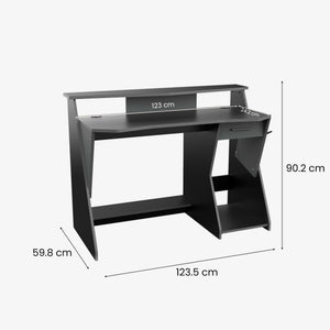 Scrivania Ripoli, Scrittoio da gaming, Tavolo per ufficio porta PC, Piano di lavoro, 124x60 h90 cm, Grigio scuro e Nero