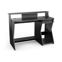 Scrivania Ripoli, Scrittoio da gaming, Tavolo per ufficio porta PC, Piano di lavoro, 124x60 h90 cm, Grigio scuro e Nero