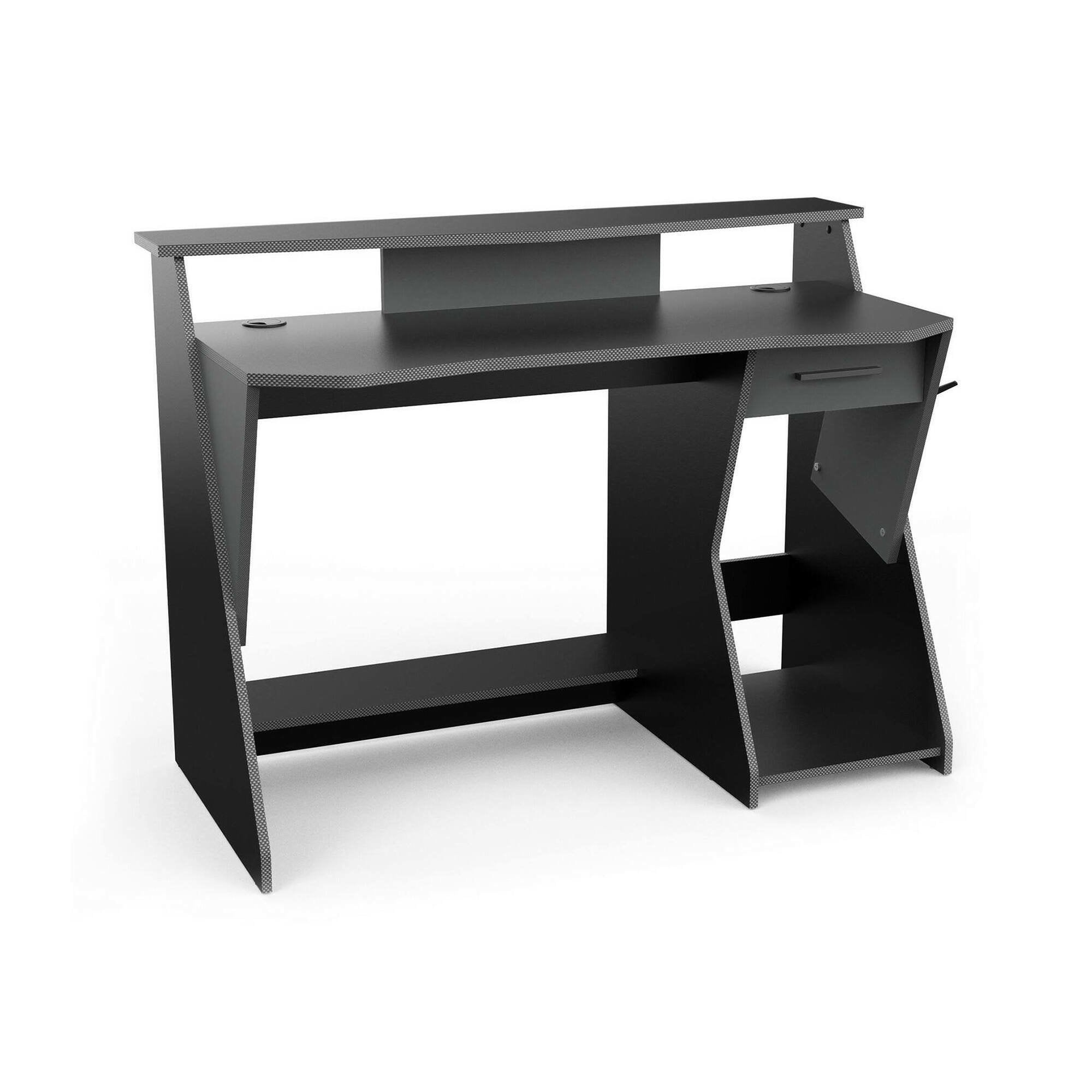 Scrivania Ripoli, Scrittoio da gaming, Tavolo per ufficio porta PC, Piano di lavoro, 124x60 h90 cm, Grigio scuro e Nero