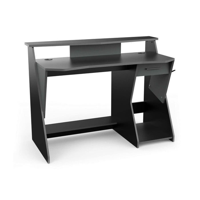 Scrivania Ripoli, Scrittoio da gaming, Tavolo per ufficio porta PC, Piano di lavoro, 124x60 h90 cm, Grigio scuro e Nero