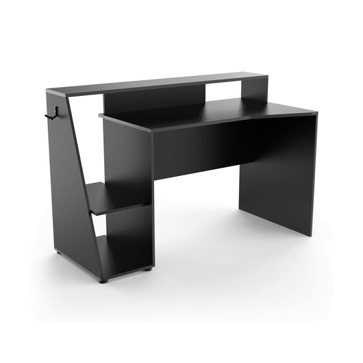 Scrivania Ampil, Scrittoio da gaming, Tavolo per ufficio porta PC, Piano di lavoro, 138x67 h94 cm, Grigio scuro e Nero