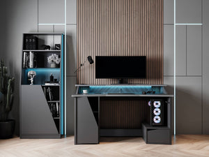 Scrivania Arsoli, Scrittoio da gaming, Tavolo per ufficio porta PC, Piano di lavoro, 160x76 h92 cm, Nero