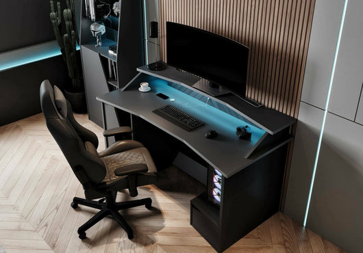 Scrivania Arsoli, Scrittoio da gaming, Tavolo per ufficio porta PC, Piano di lavoro, 160x76 h92 cm, Nero