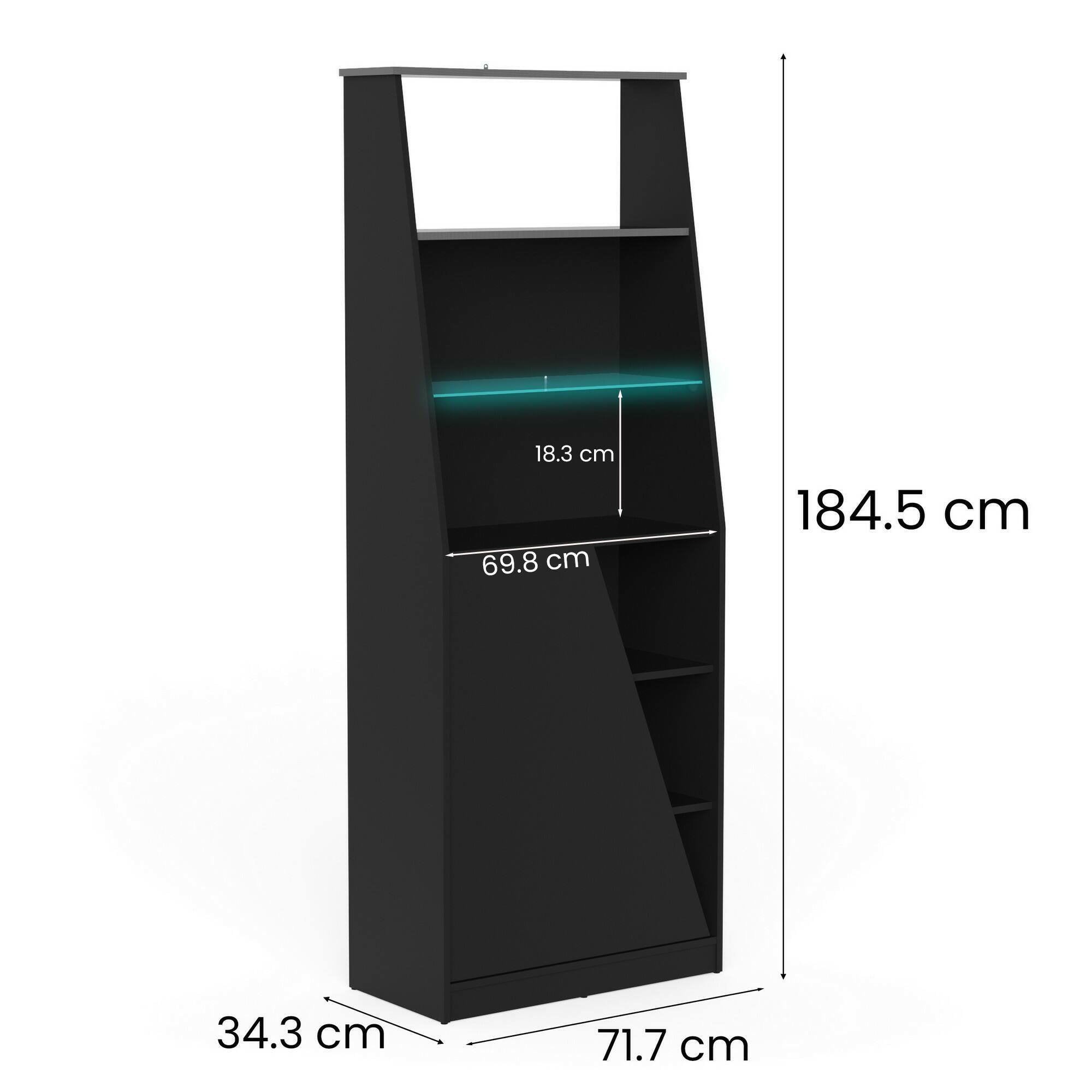 Libreria Avena, Scaffale da gaming, Mobile portalibri, Biblioteca, 72x34 h185 cm, Nero