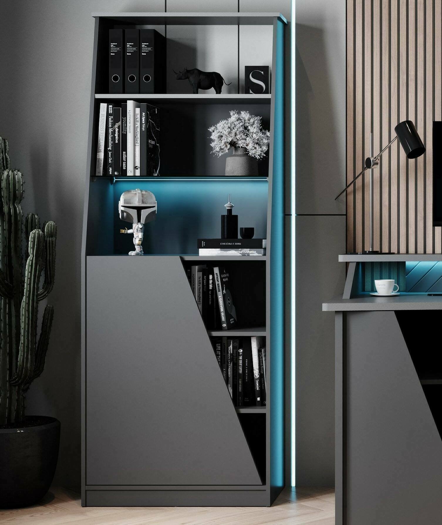 Libreria Avena, Scaffale da gaming, Mobile portalibri, Biblioteca, 72x34 h185 cm, Nero