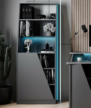 Libreria Avena, Scaffale da gaming, Mobile portalibri, Biblioteca, 72x34 h185 cm, Nero