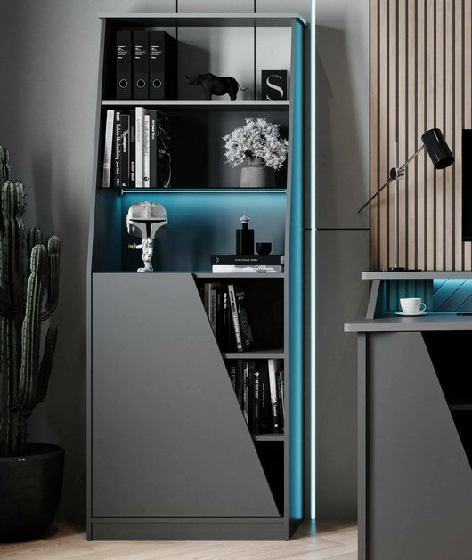 Libreria Avena, Scaffale da gaming, Mobile portalibri, Biblioteca, 72x34 h185 cm, Nero