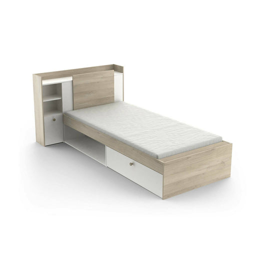 Letto singolo Wali, Sommier per camera da letto, Giroletto per stanza, Struttura porta materasso, 200x120 h 91 cm, Rovere e Bianco opaco