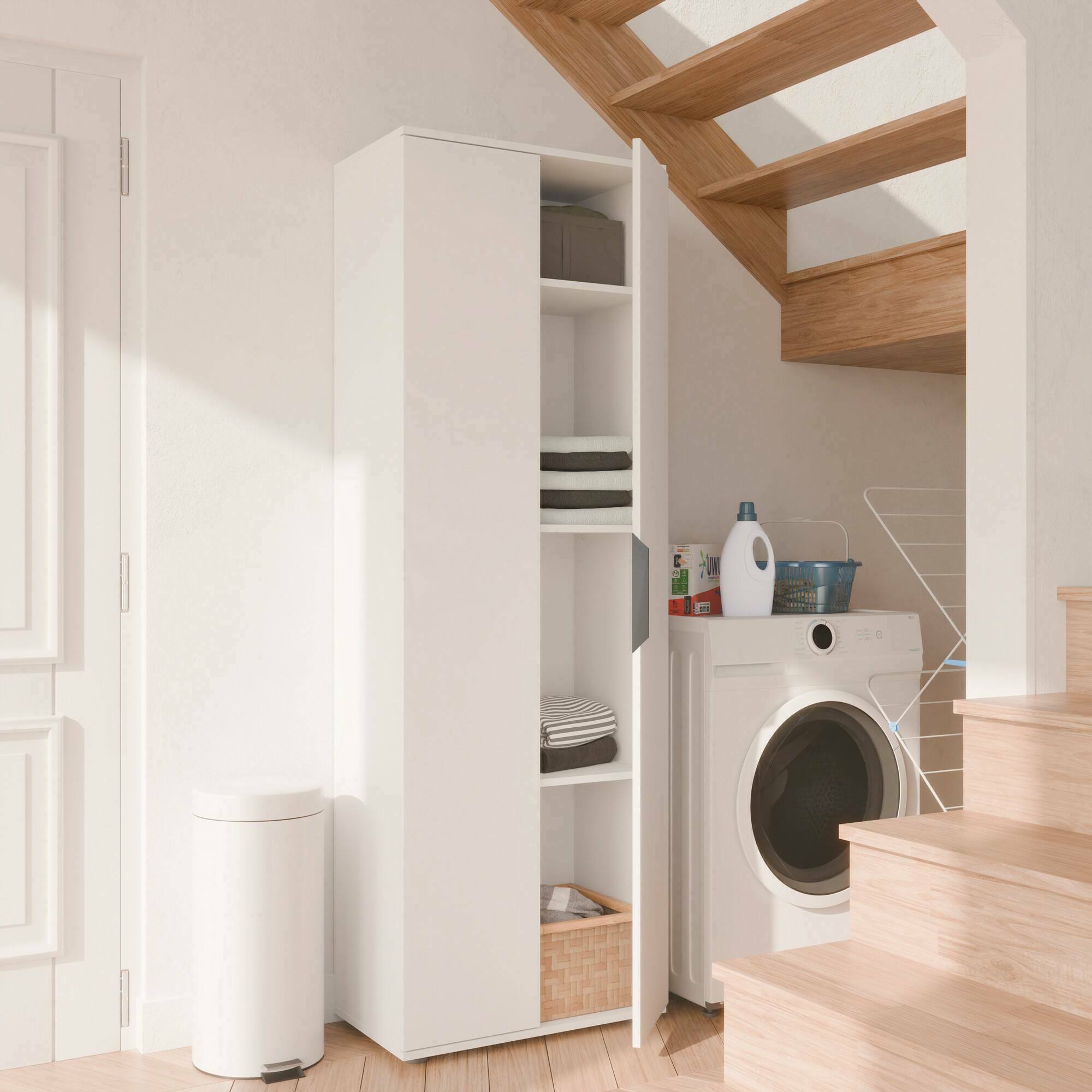 Armadio multiuso 2 ante Bator, Mobile multifunzionale, Mobiletto scarpiera, Guardaroba porta scarpe, 61x35 h180 cm, Bianco opaco