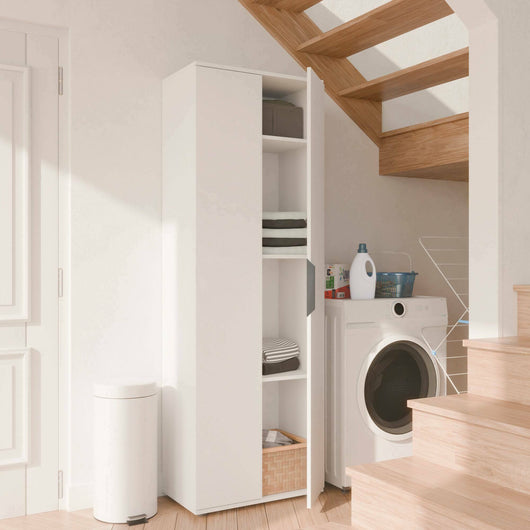 Armadio multiuso 2 ante Bator, Mobile multifunzionale, Mobiletto scarpiera, Guardaroba porta scarpe, 61x35 h180 cm, Bianco opaco