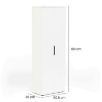 Armadio multiuso 2 ante Bator, Mobile multifunzionale, Mobiletto scarpiera, Guardaroba porta scarpe, 61x35 h180 cm, Bianco opaco