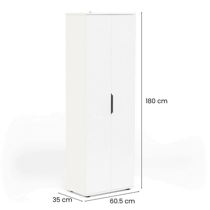Armadio multiuso 2 ante Bator, Mobile multifunzionale, Mobiletto scarpiera, Guardaroba porta scarpe, 61x35 h180 cm, Bianco opaco