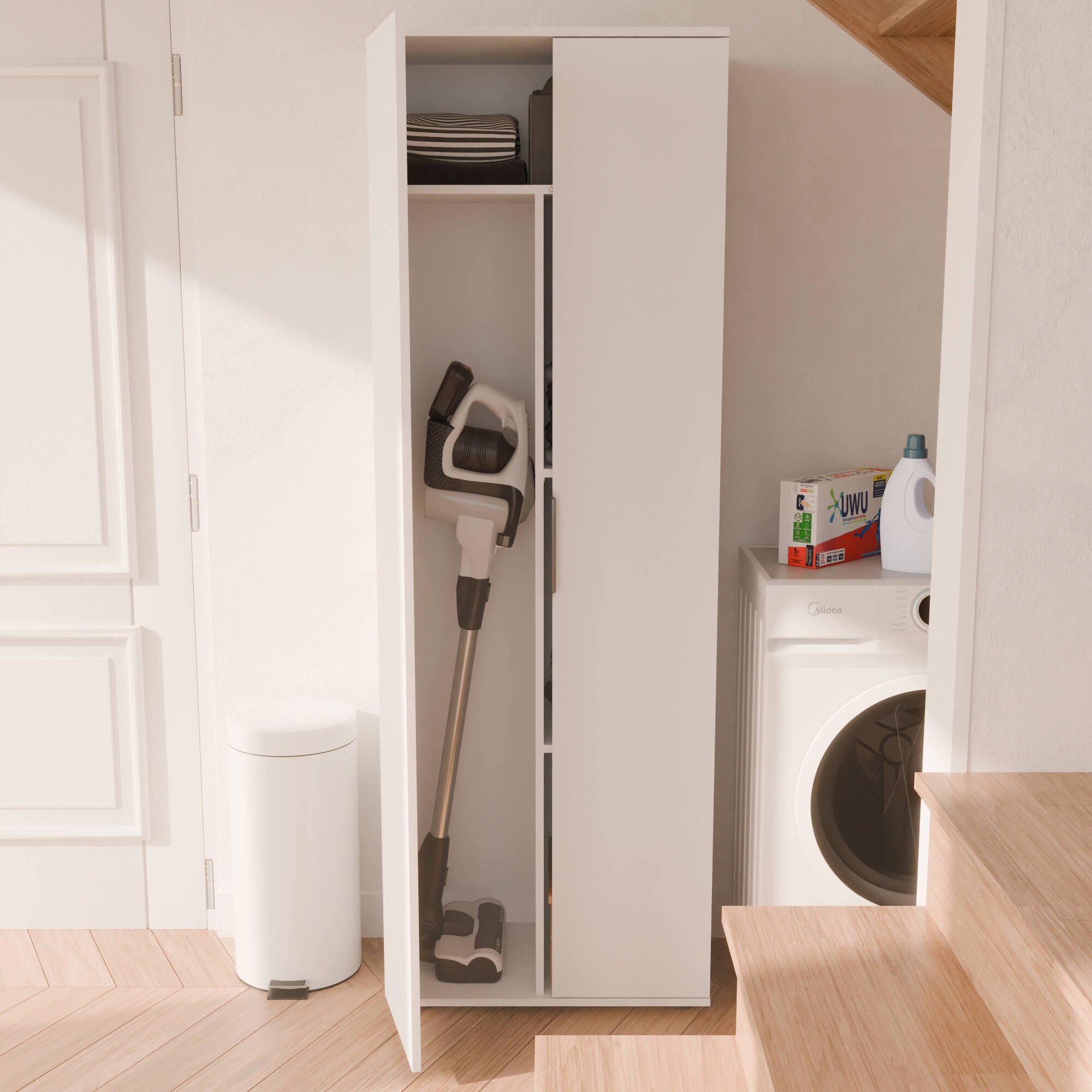 Armadio multiuso 2 ante Bator, Mobile multifunzionale, Mobiletto scarpiera, Guardaroba porta scarpe, 61x35 h180 cm, Bianco opaco