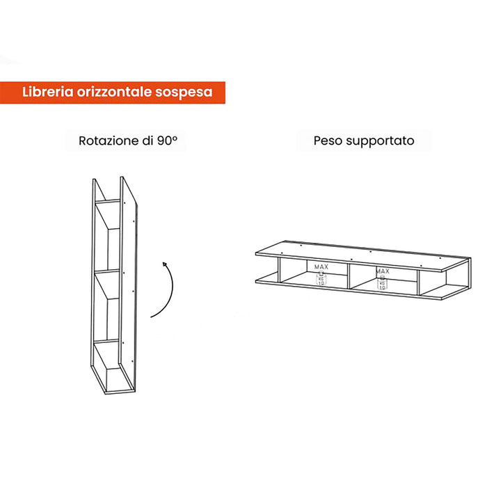 Parete attrezzata Hilaire, Composizione soggiorno, Mobile salotto multiuso, Armadio porta TV, Made in Italy, 276x40 h190 cm, Bronzo e Grigio