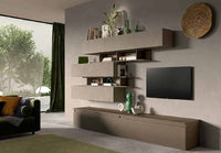Parete attrezzata Hilaire, Composizione soggiorno, Mobile salotto multiuso, Armadio porta TV, Made in Italy, 276x40 h190 cm, Bronzo e Grigio