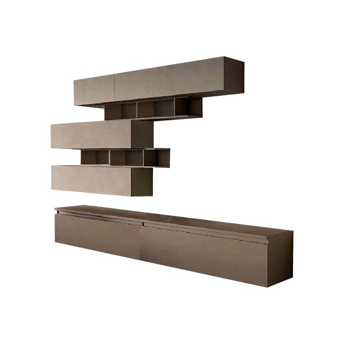 Parete attrezzata Hilaire, Composizione soggiorno, Mobile salotto multiuso, Armadio porta TV, Made in Italy, 276x40 h190 cm, Bronzo e Grigio