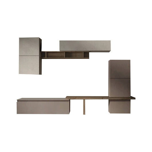 Parete attrezzata Tammy, Composizione soggiorno, Mobile salotto multiuso, Armadio porta TV, Made in Italy, 290x40 h195 cm, Bronzo e Grigio