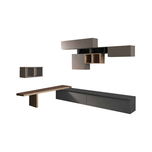 Parete attrezzata Polo, Composizione soggiorno, Mobile salotto multiuso, Armadio porta TV, Made in Italy, 276x40 h200 cm, Grigio scuro e Grigio