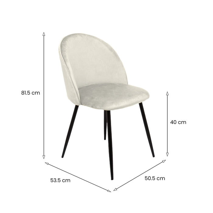 Set di 2 sedie Achito, Poltrona rivestita in velluto, Sedia da pranzo imbottita, Seduta per riunioni, 51x54h82 cm, Panna